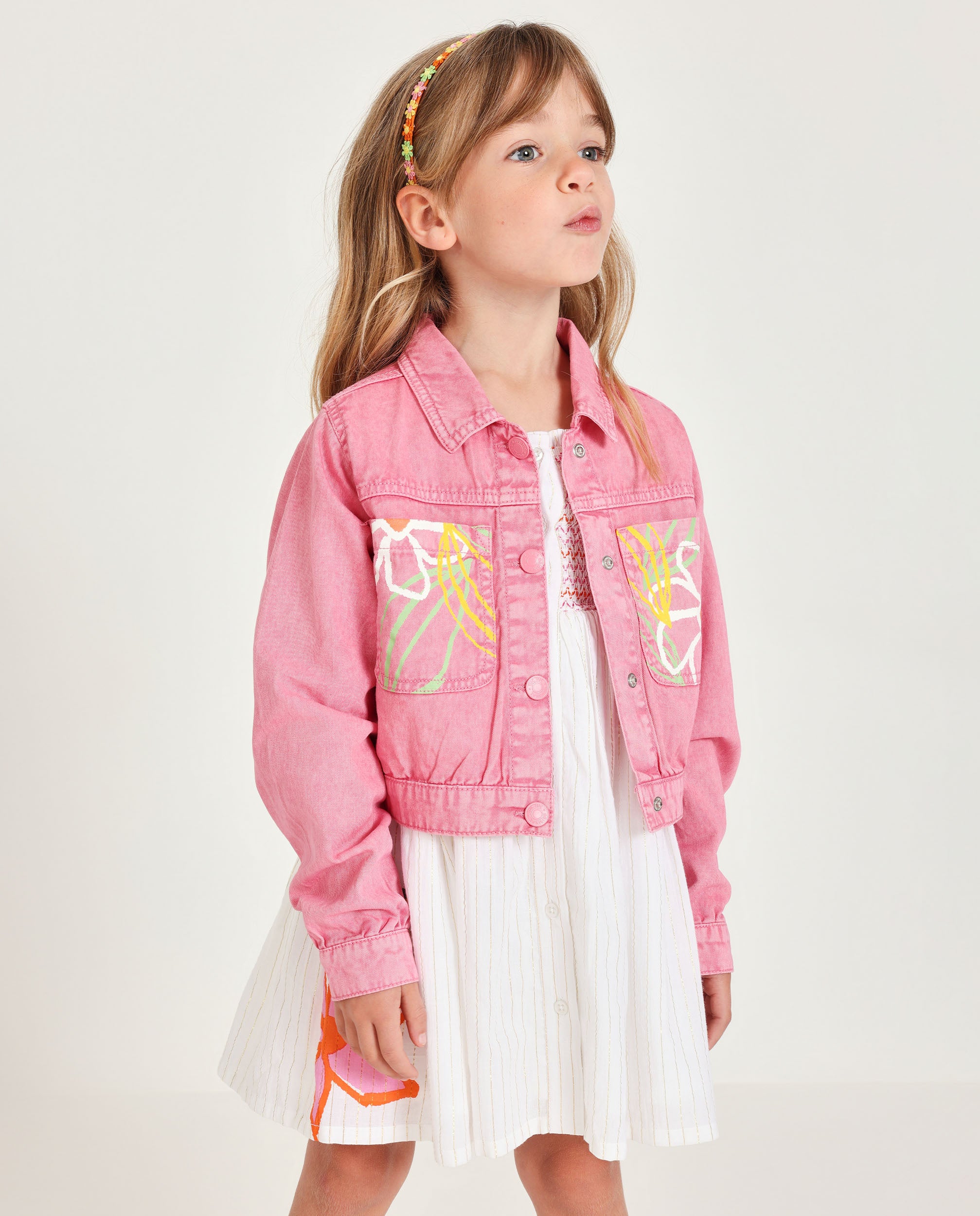 Tuc tuc giacca bambina rosa denim con fiori