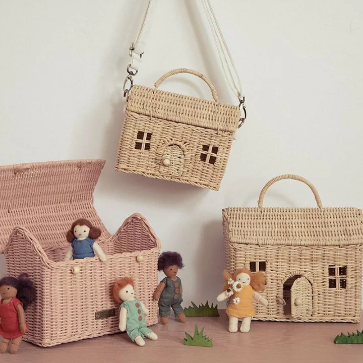 OlliElla Casa Bag borsa rattan rose 22x19 cm