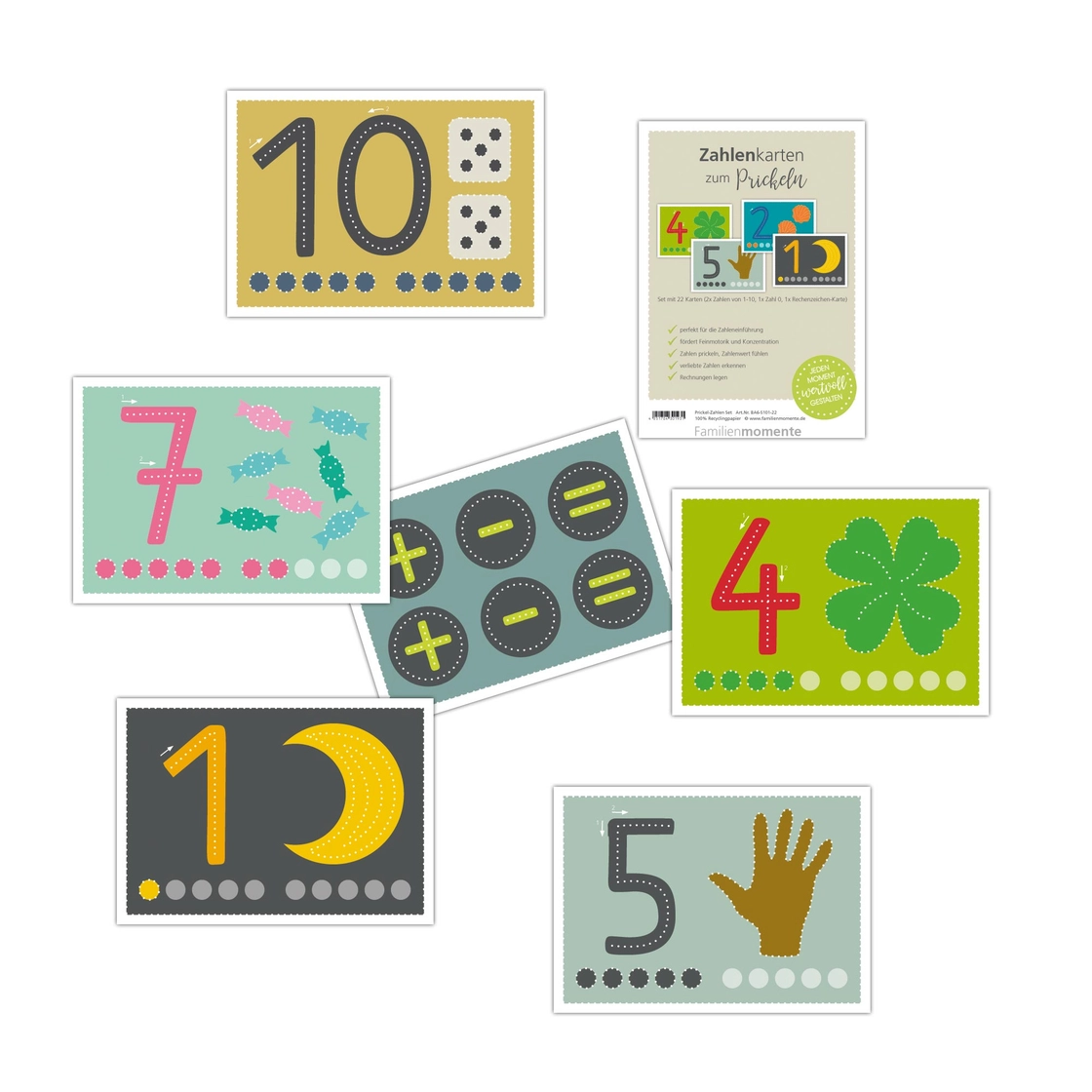 Baboo Set Numeri 1-10 Cartoline da Punzonare 22 Pezzi A5