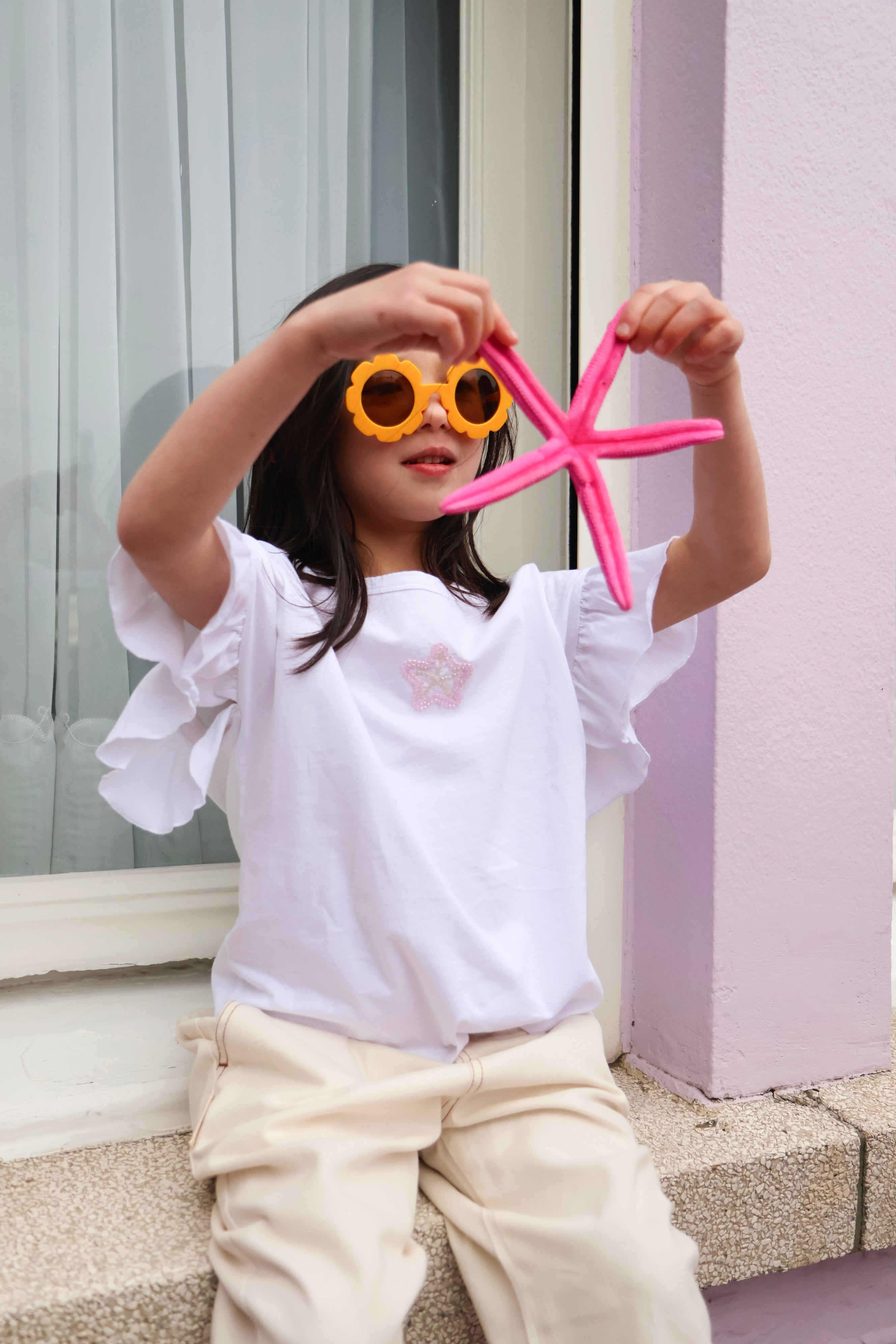 Ella and Rapha Starfish t-shirt bimba bianca loose fit