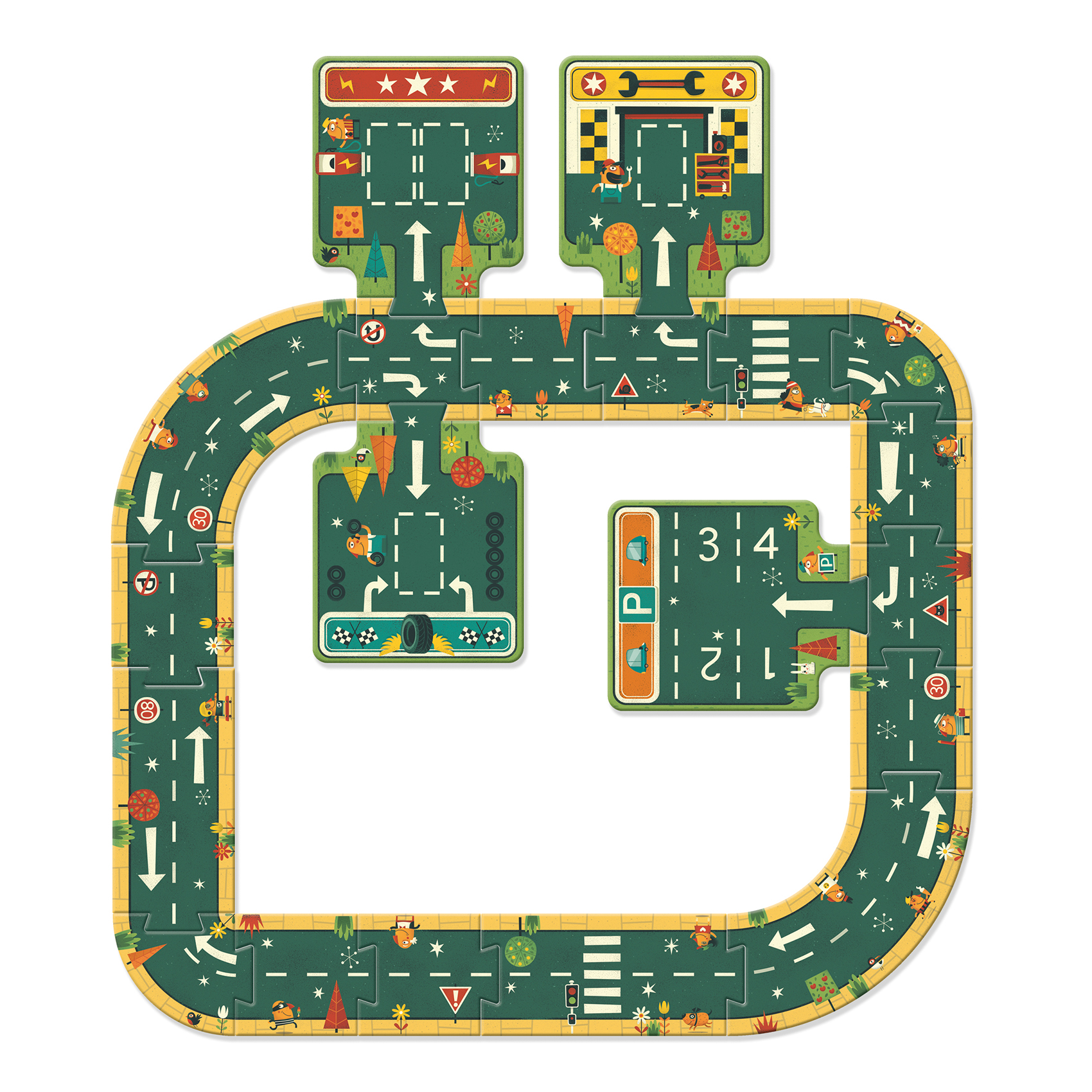 Djeco Pop to Play Roads puzzle pista 21 pezzi gigante