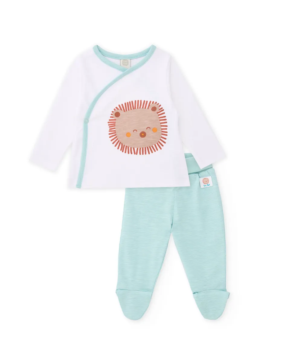 Tuc Tuc completo neonato bimbo bianco leone 2 pezzi