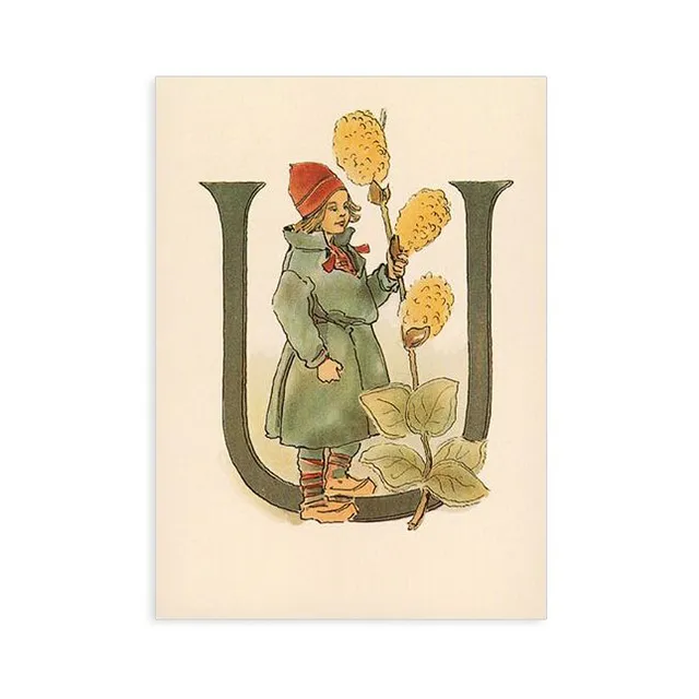 Alfabeto Fiorito Ottilia Adelborg cartolina lettera U 10x15