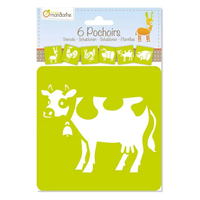 Avenue Mandarine Fattoria set 6 stencil 15x15 animali