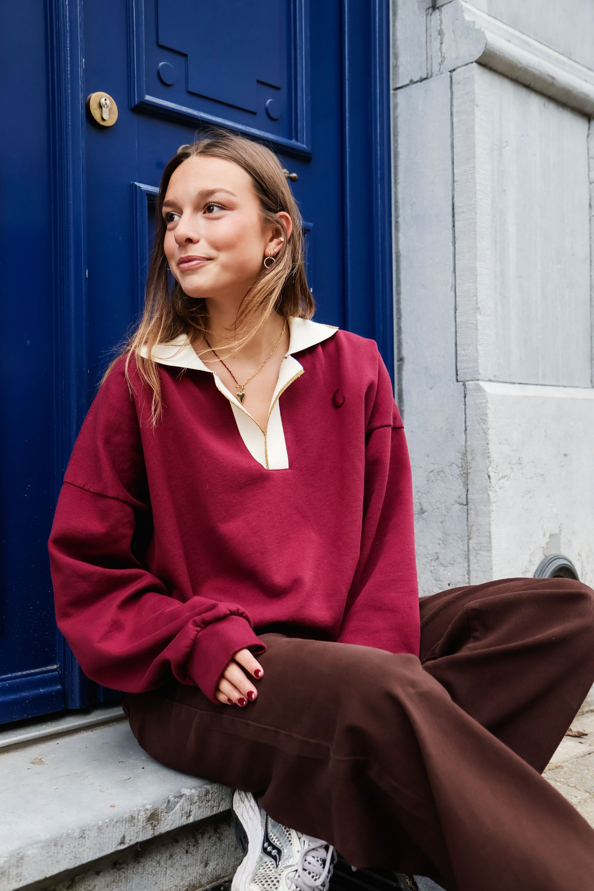 Ella and Rapha Moon felpa polo bordeaux in cotone
