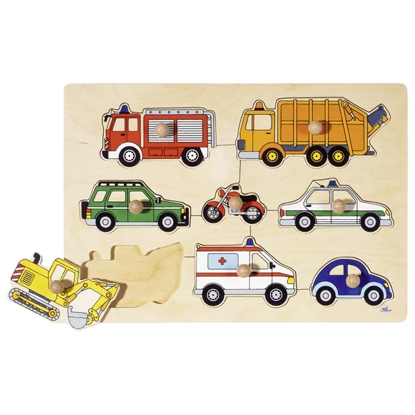 Goki 8 Automezzi Puzzle Incastri Legno 30x21 cm