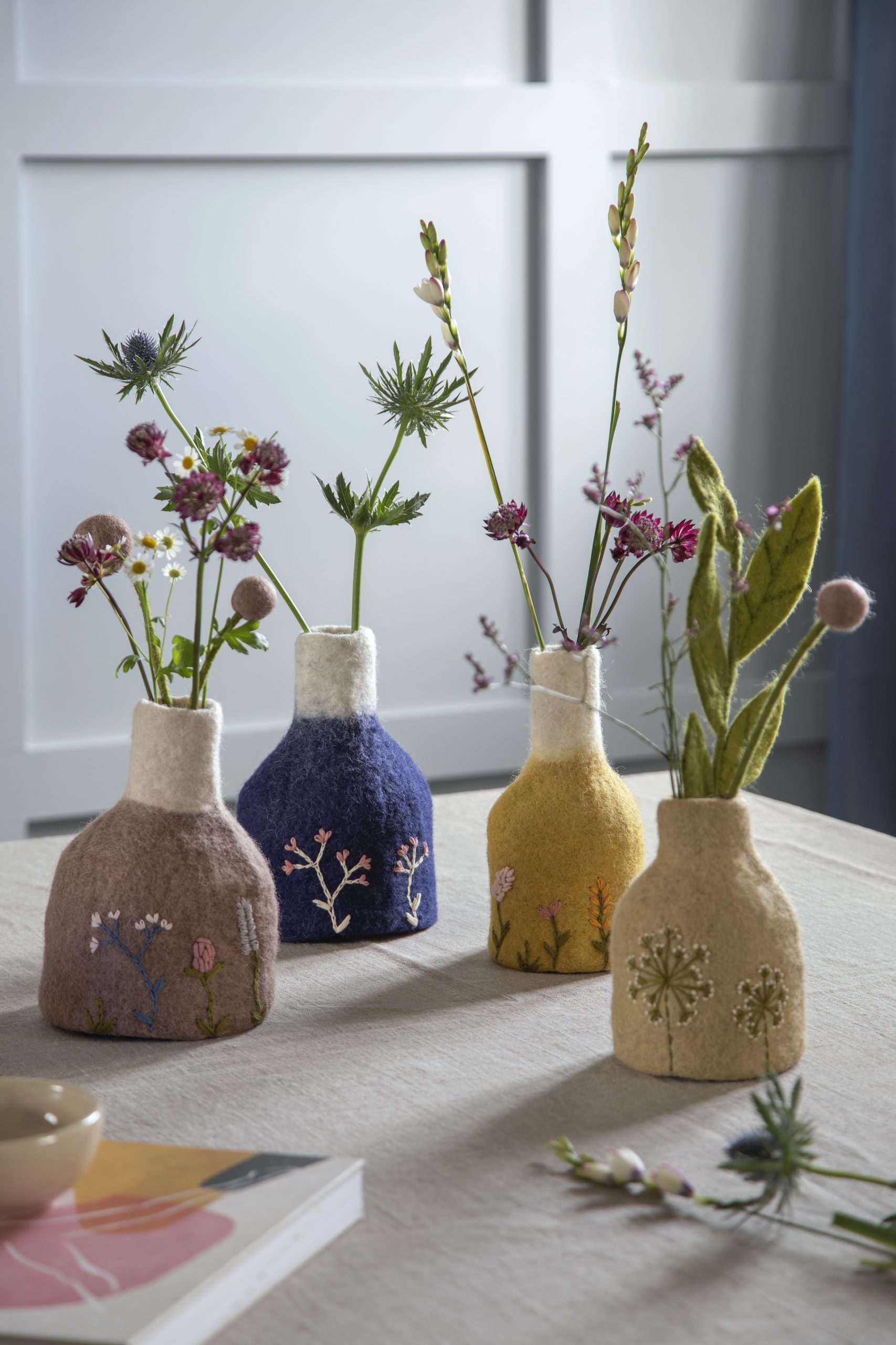 Gry & Sif vaso feltro blu portavaso lana con vetro