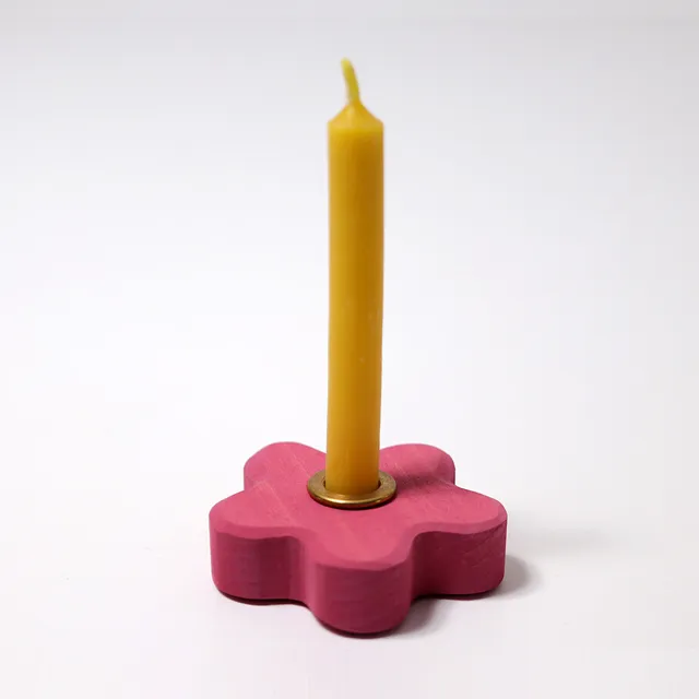 Grimm's candeliere fiore rosa legno 8 cm compleanno