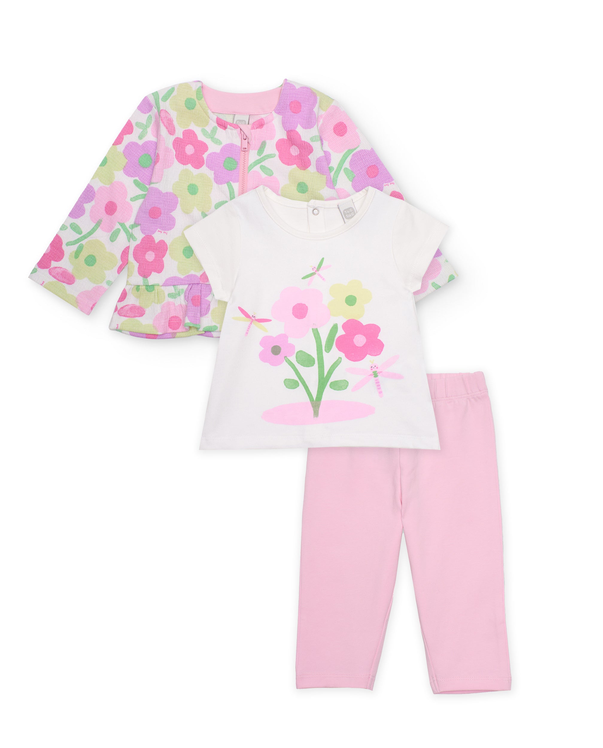 Tuc Tuc completo neonata rosa fiori 3 pezzi