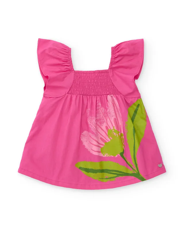 Tuc tuc vestito bambina fucsia fiori smock manica volant