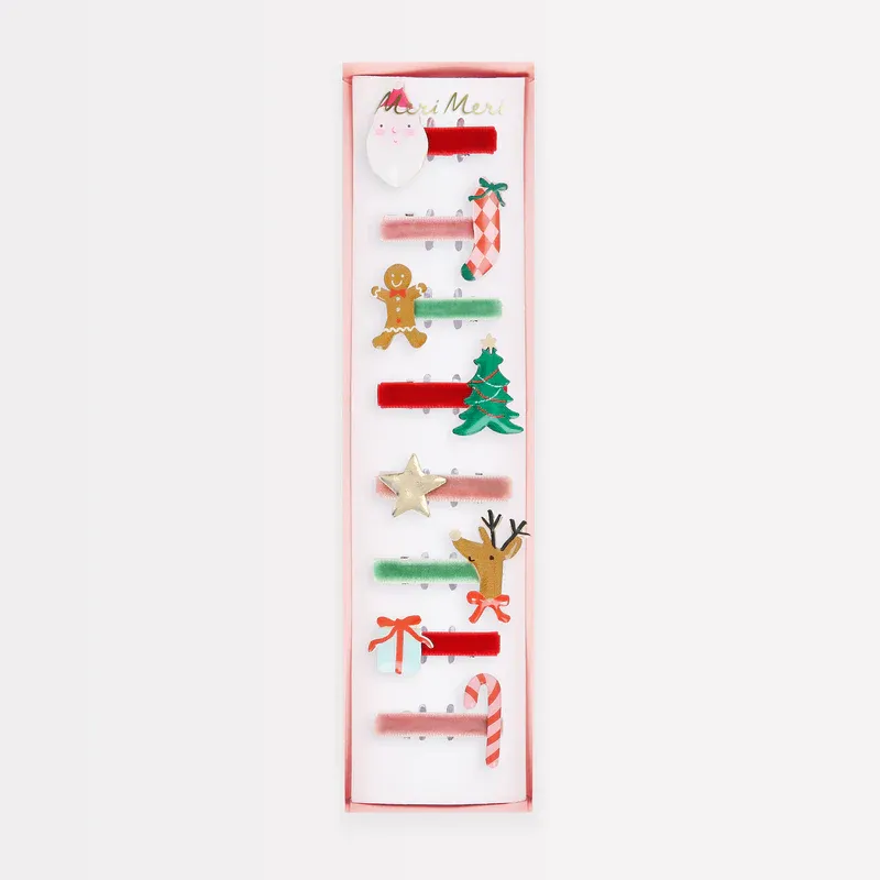 Meri Meri Set 8 Mollette Capelli Natale velluto