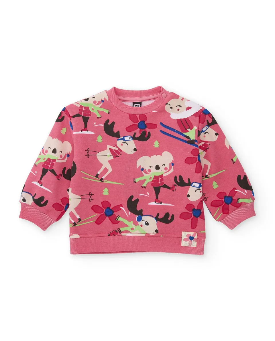 Tuc Tuc felpa bambina rosa stampa pile collo tondo