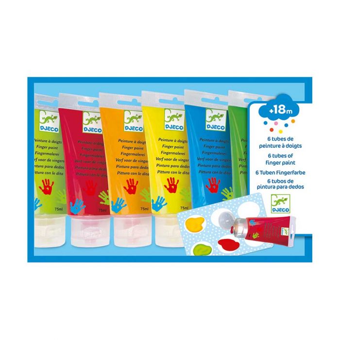 Djeco primari colori a dita 6 tubetti 75 ml lavabili