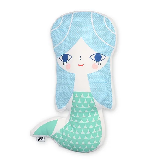 Petit Monkey Sirena cuscino cotone 40x22 cm turchese