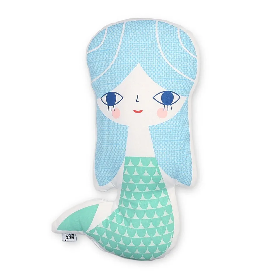 Petit Monkey Sirena cuscino cotone 40x22 cm turchese