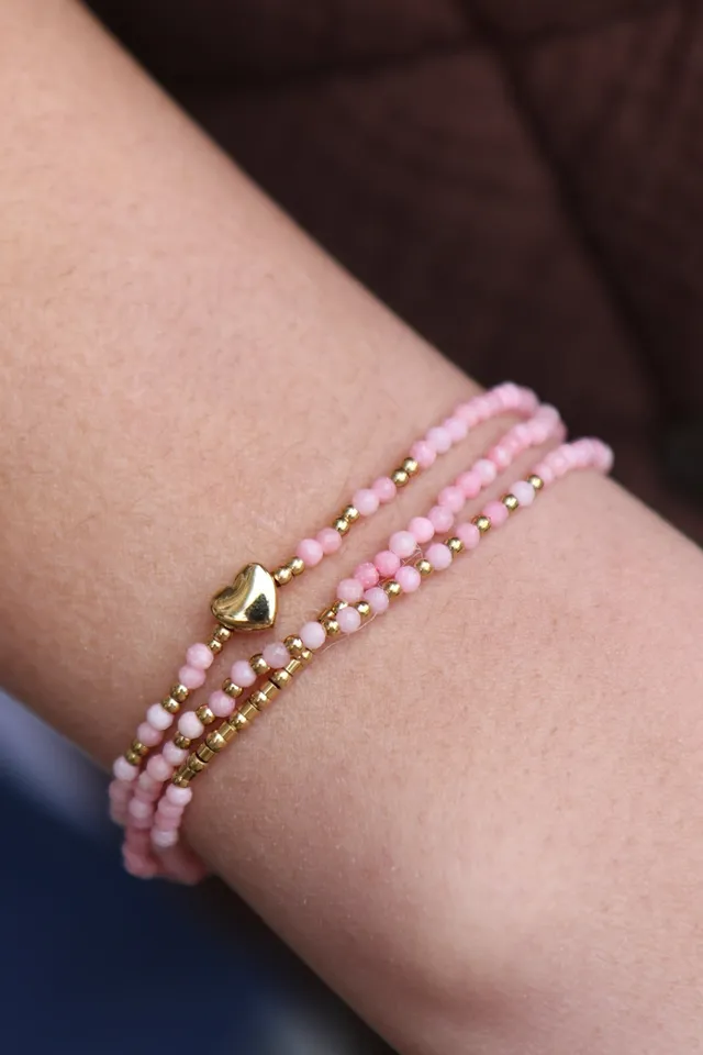 Ella and Rapha Heart bracciale perline rosa acciaio