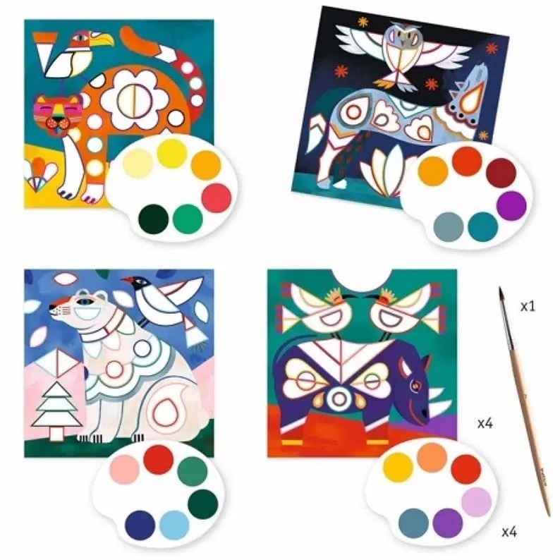 Djeco Le Bestiaire carte da colorare acquerello 4 schede