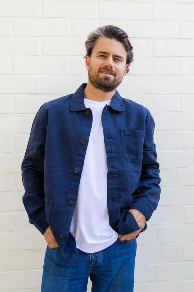 Ella and Rapha Sunrise camicia overshirt blu cotone lino