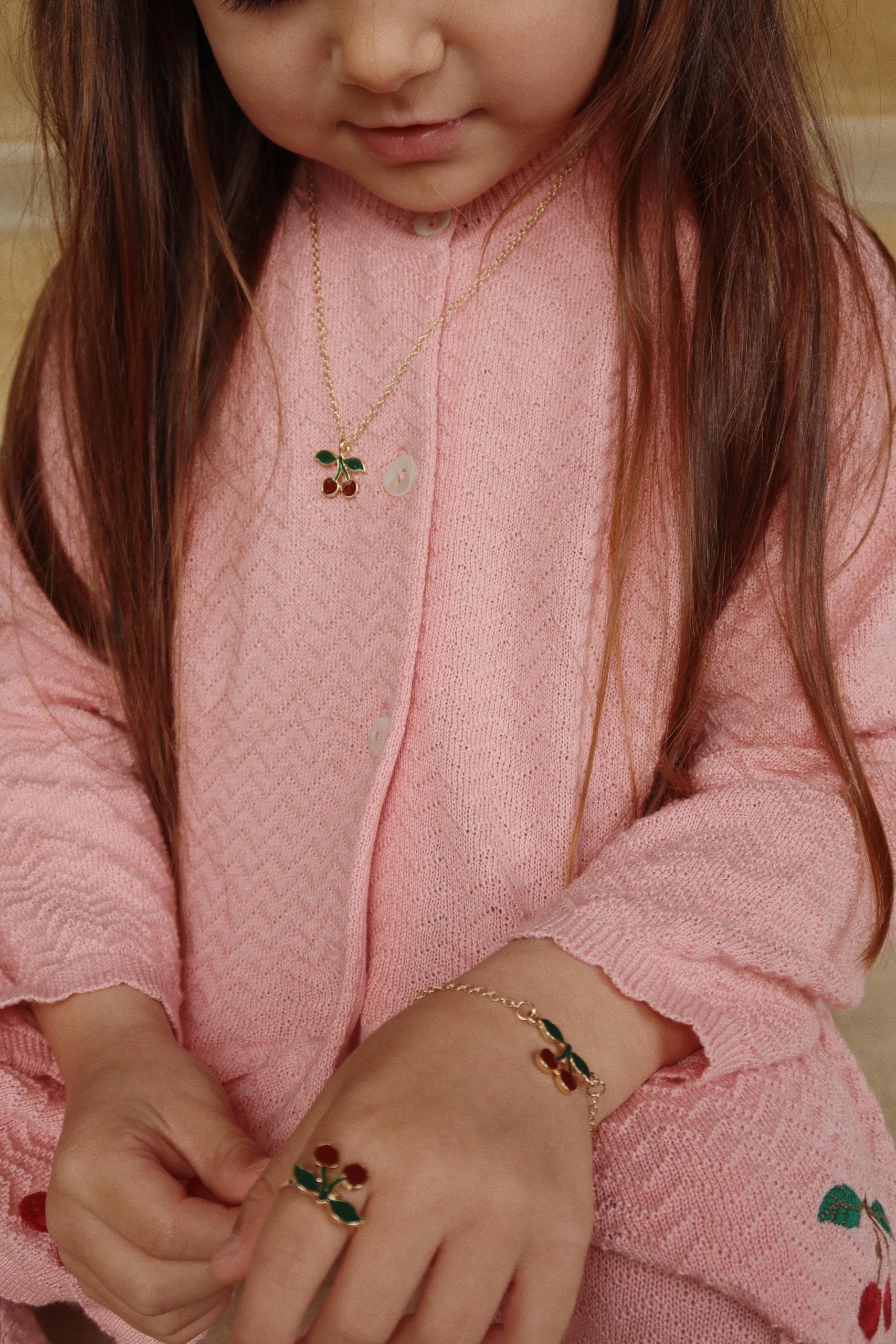Konges Slojd Cherry set gioielli bimba collana bracciale anello