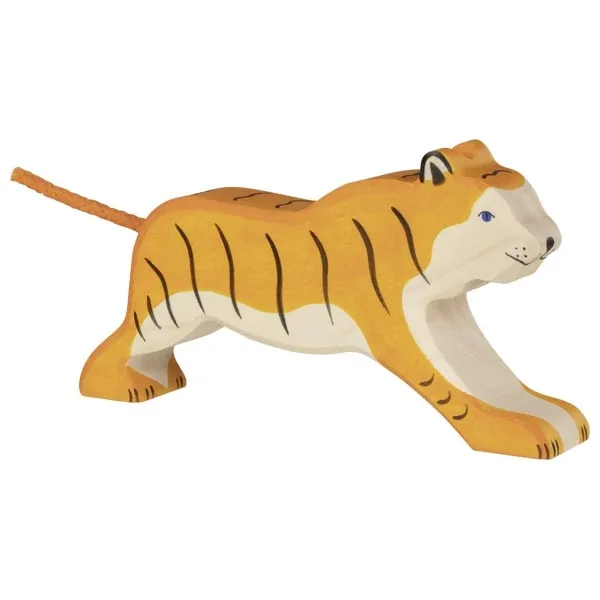 Holztiger Tigre che corre figura in legno dipinta a mano