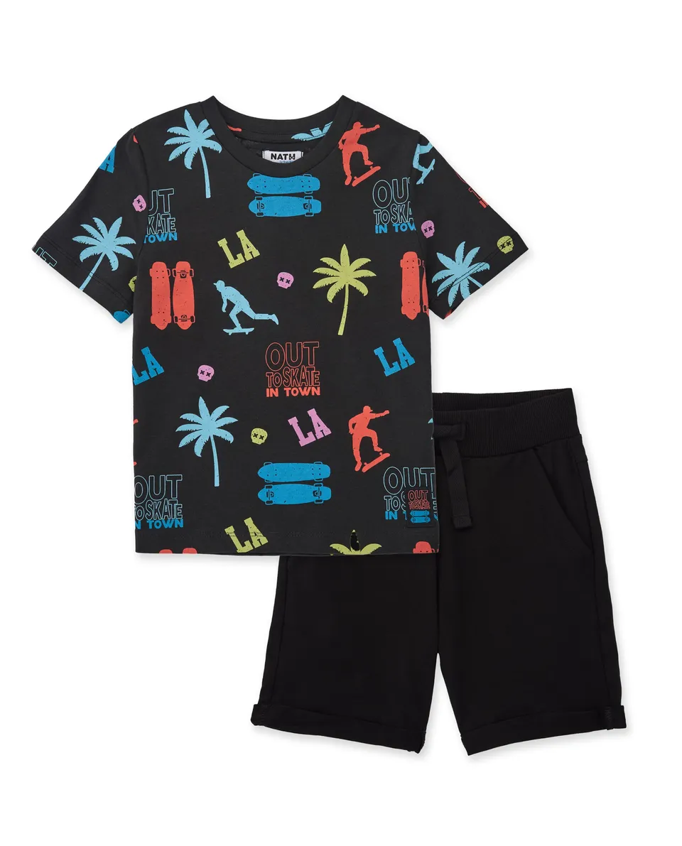 Tuc tuc completo bambino nero skate maglia bermuda