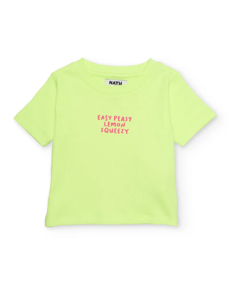 Tuc Tuc maglietta bambina verde costina scritta rosa