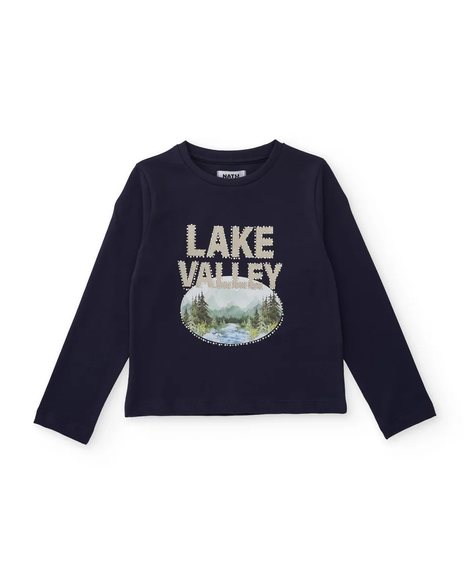 Tuc Tuc Lake House maglia bambina blu stampa paesaggio