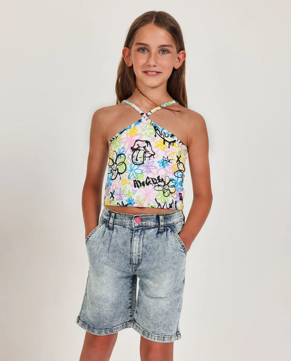 Tuc Tuc top bambina bianco stampa graffiti spalline