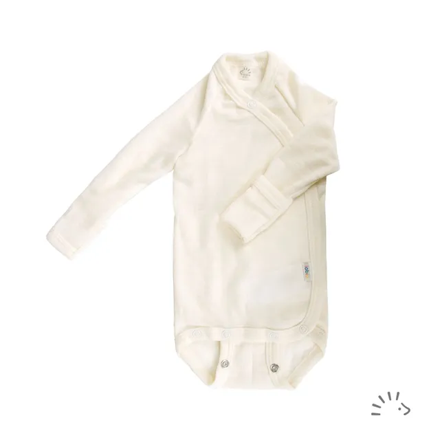 Popolini body kimono lana e seta ecrù maniche lunghe