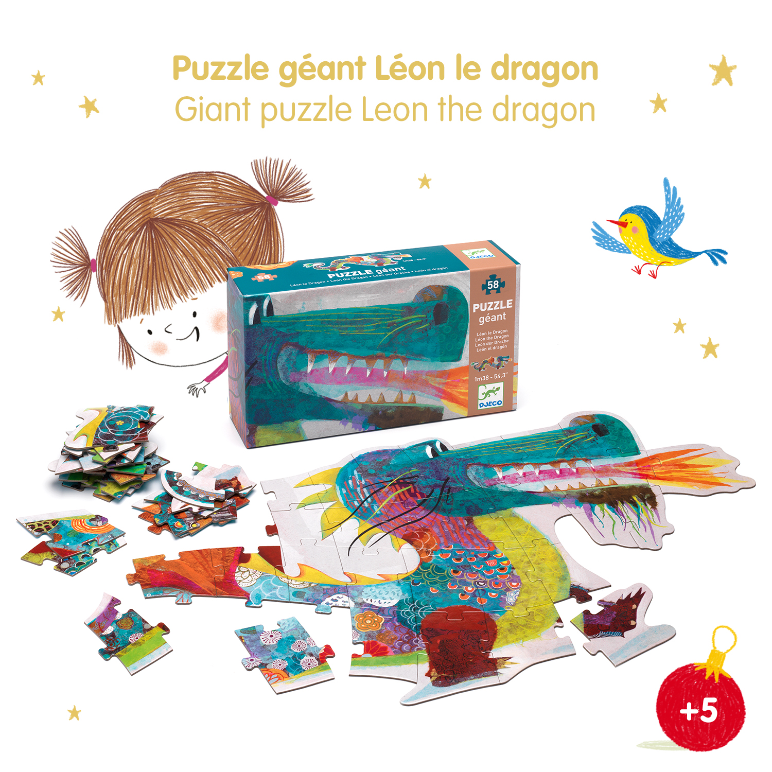 Djeco Leon the Dragon puzzle gigante 58 pezzi parata XXL