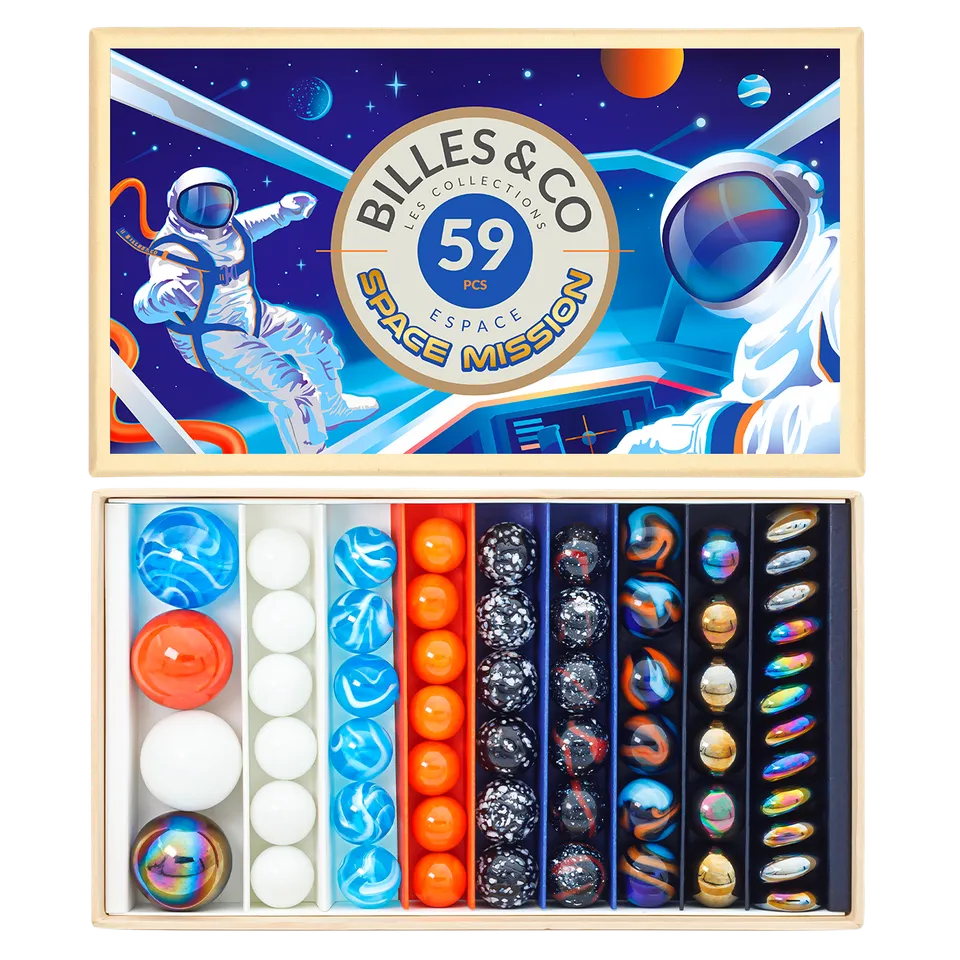 Billes & Co Space Mission scatola biglie vetro 59 pezzi grande