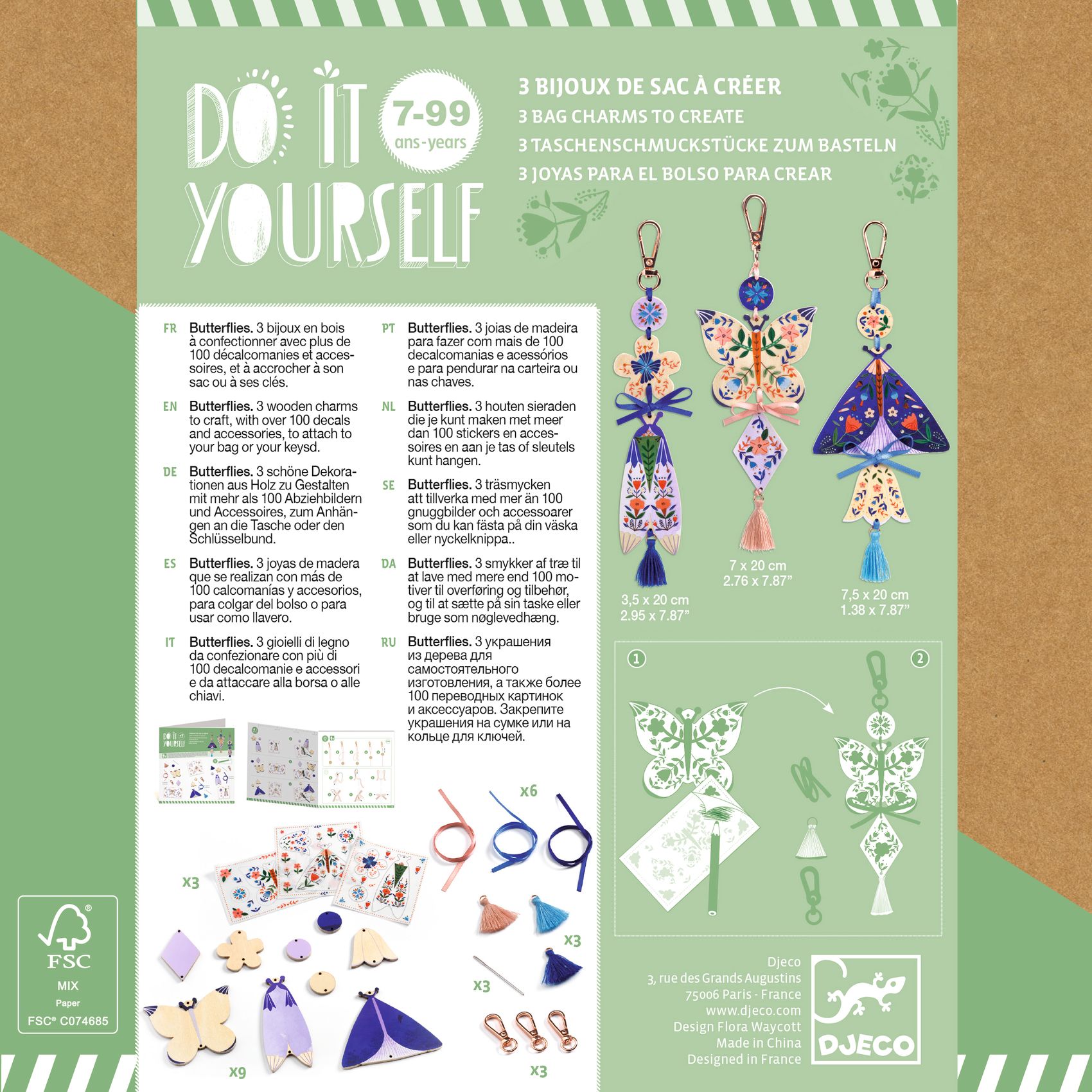Djeco Do It Yourself Butterflies kit portachiavi legno 3 pezzi