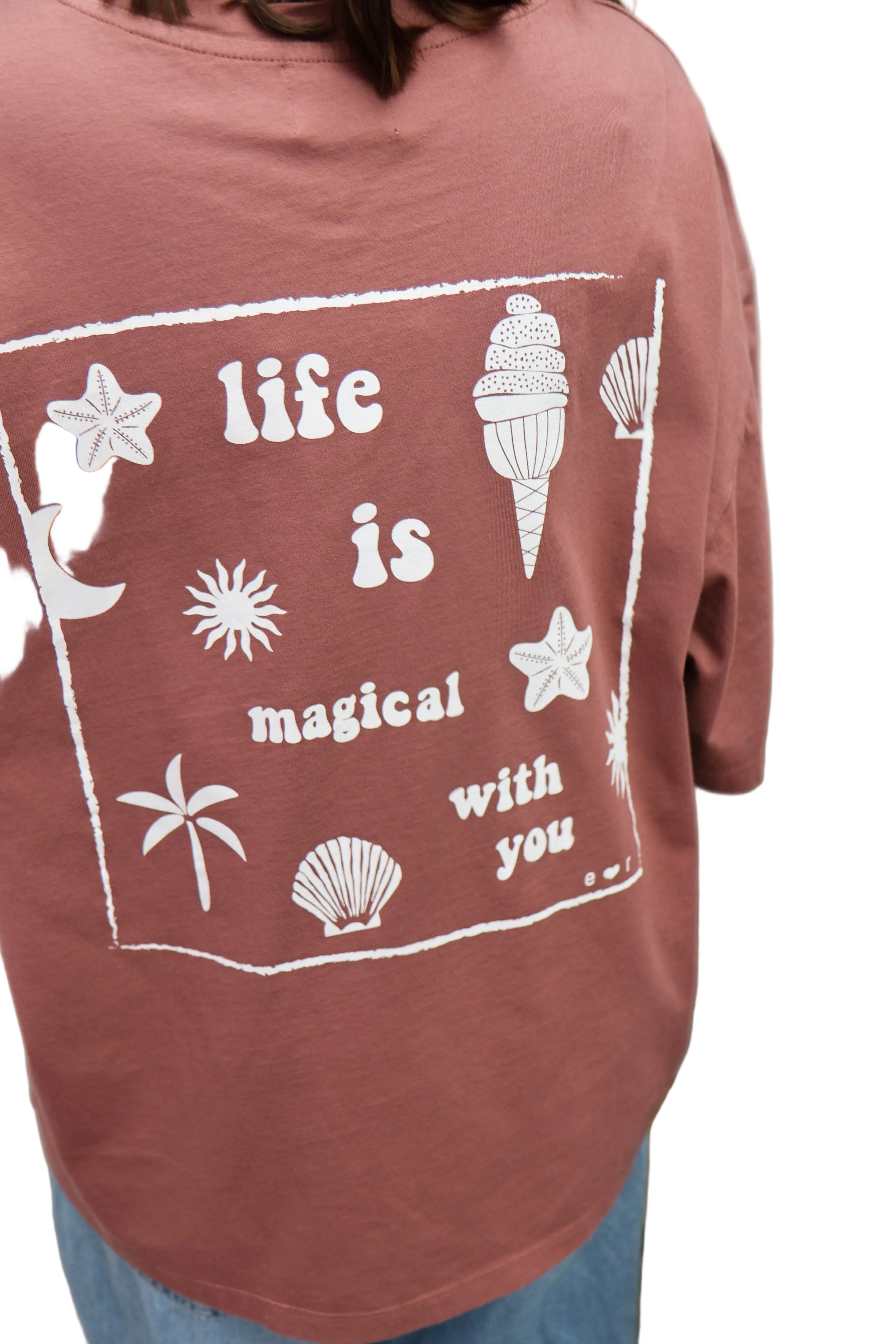 Ella and Rapha Magical Life t-shirt marrone cotone