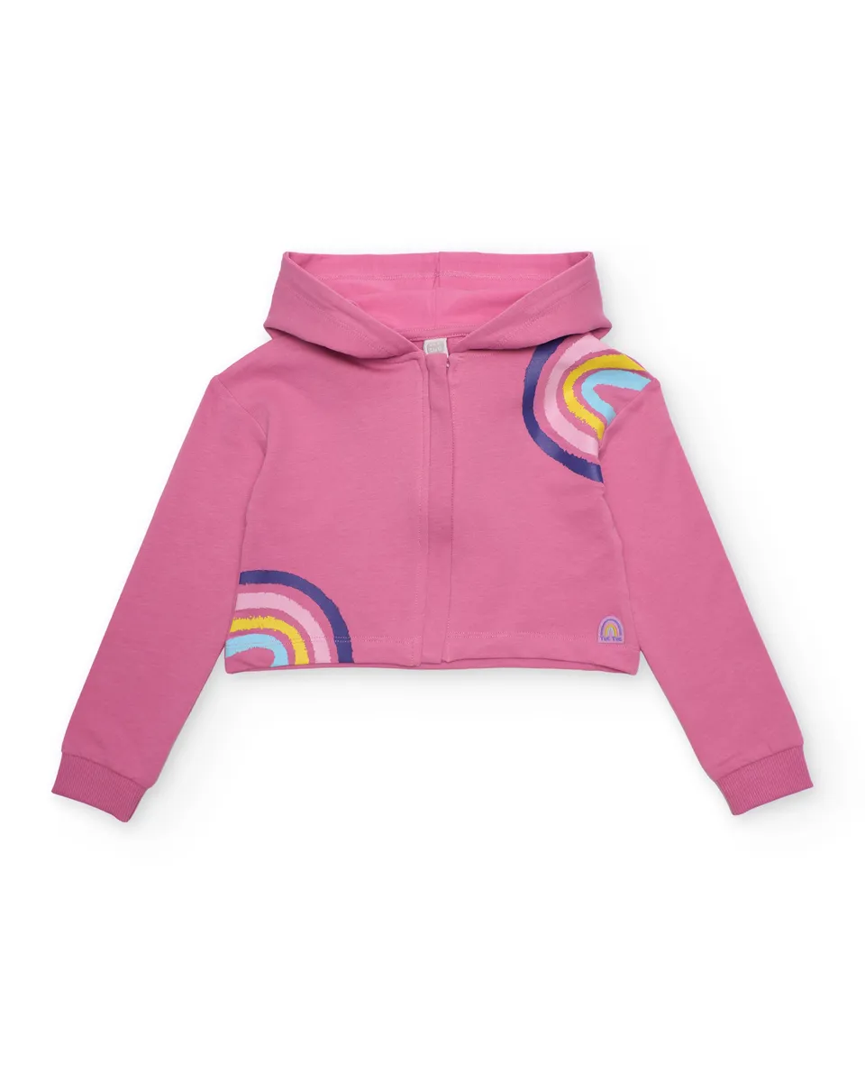 Tuc tuc felpa bambina rosa cropped con arcobaleno