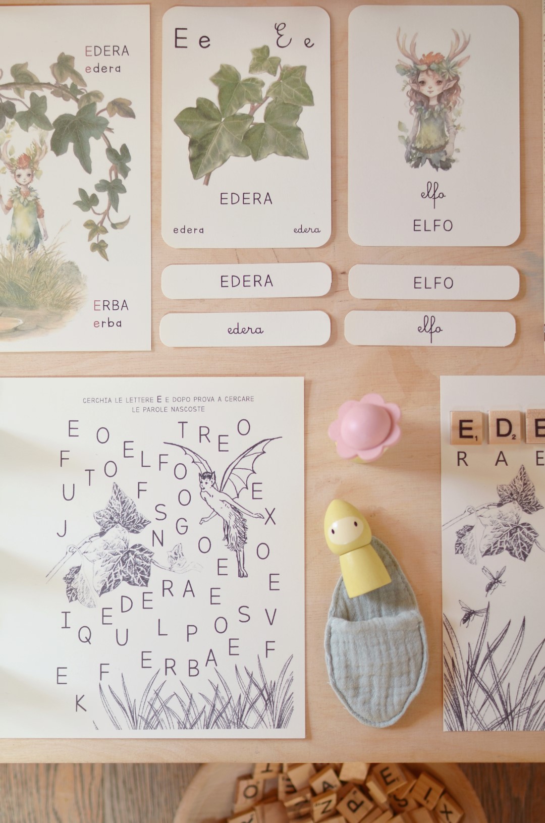 Baboo Abecedario scheda PDF lettera E stampatello corsivo