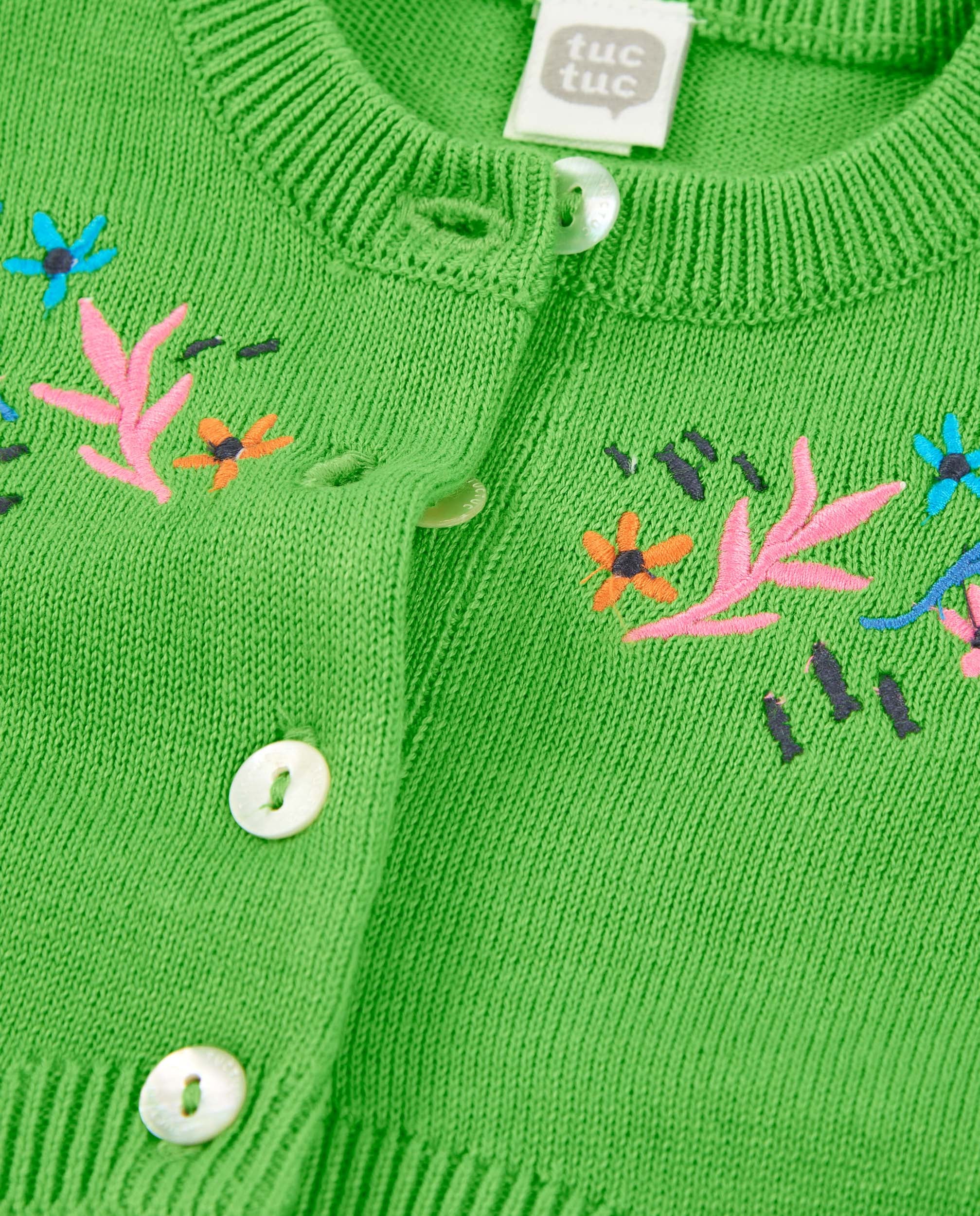 Tuc Tuc cardigan bambina bolero verde ricamo bottoni
