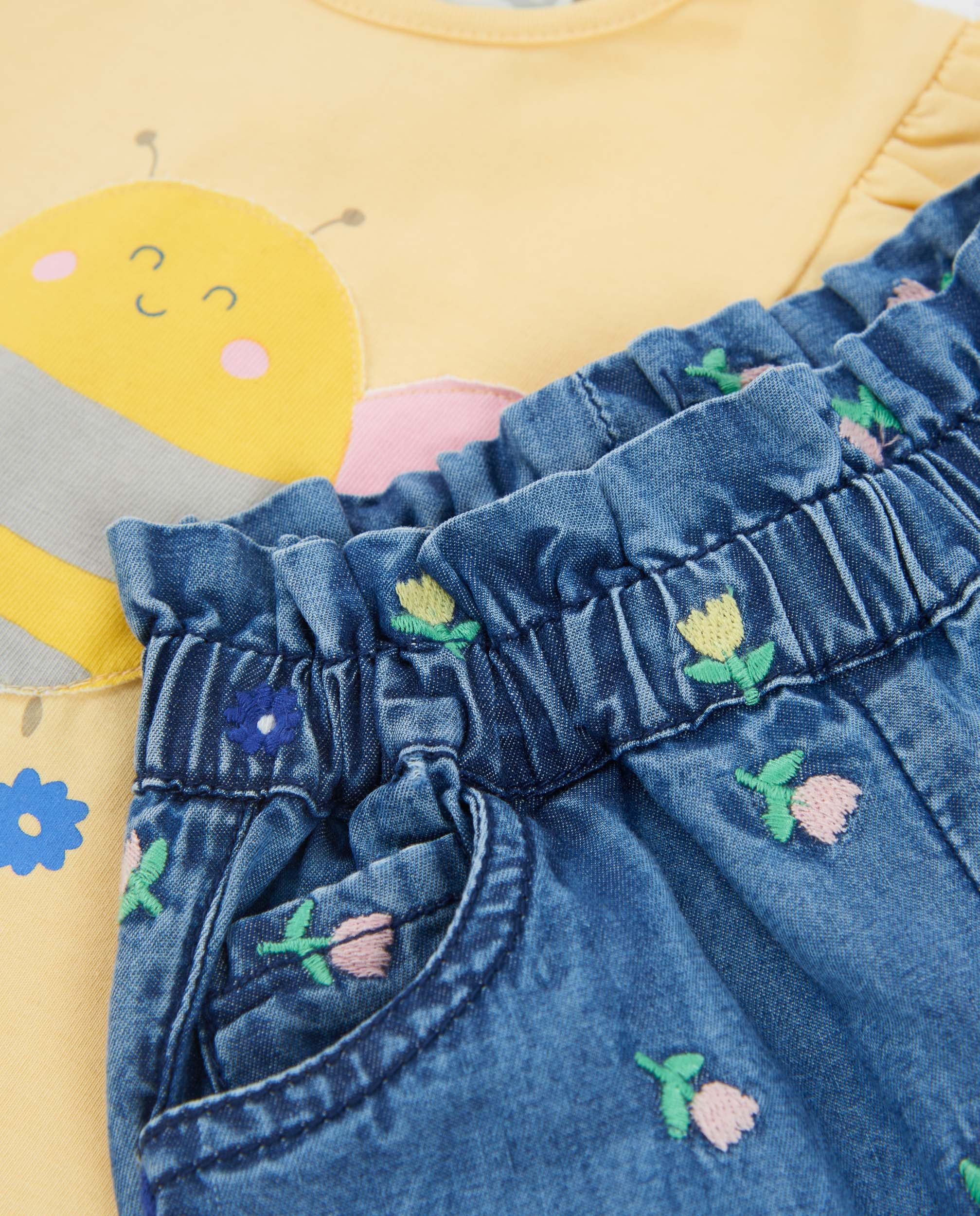 Tuc Tuc completo neonata giallo ape shorts ricamo fiori
