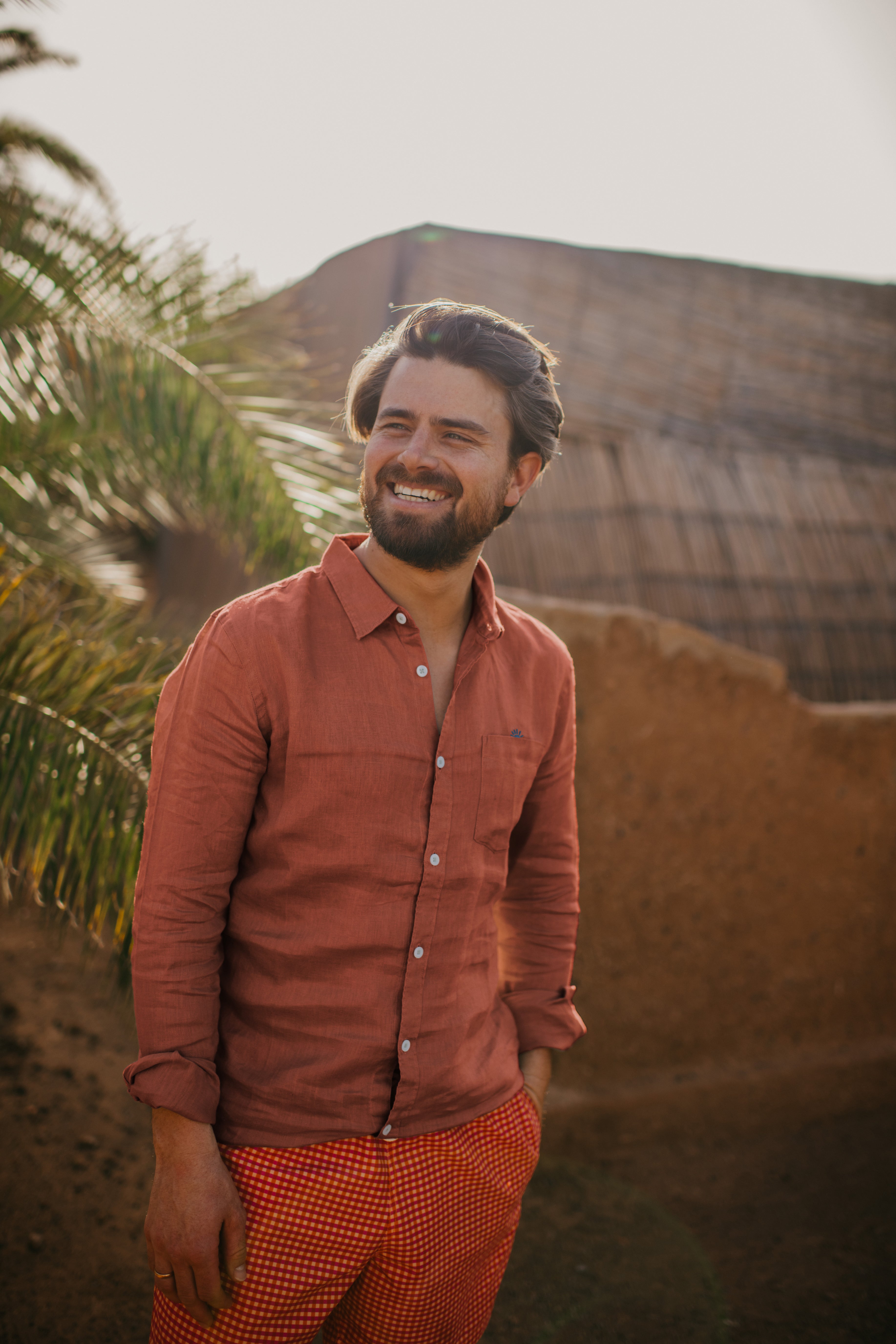 Ella and Rapha Sunrise camicia uomo terracotta in lino