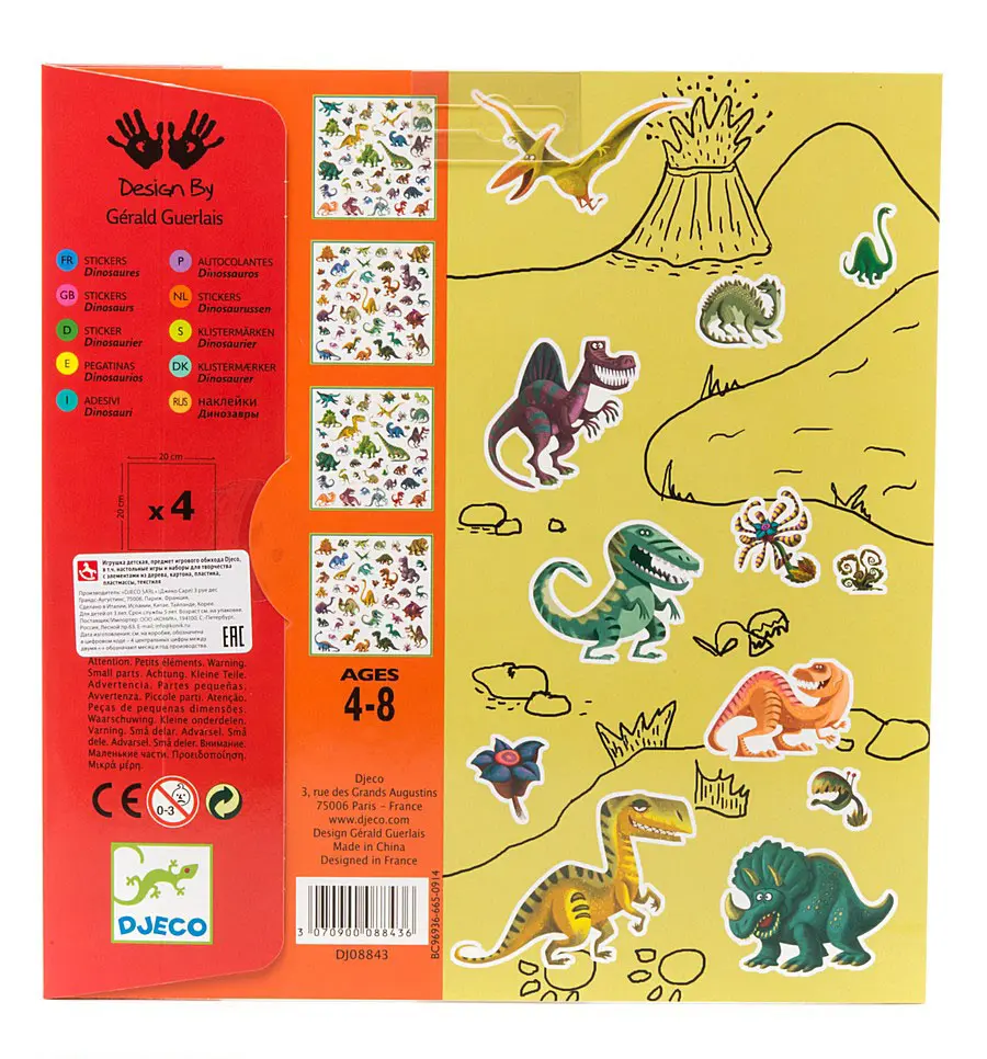 Djeco Dinosauri cartella 160 stickers carta FSC