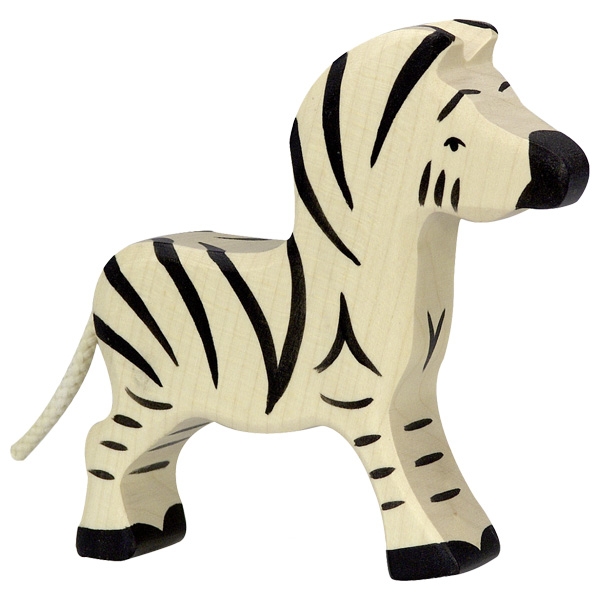 Holztiger Zebra piccola figura in legno dipinta a mano