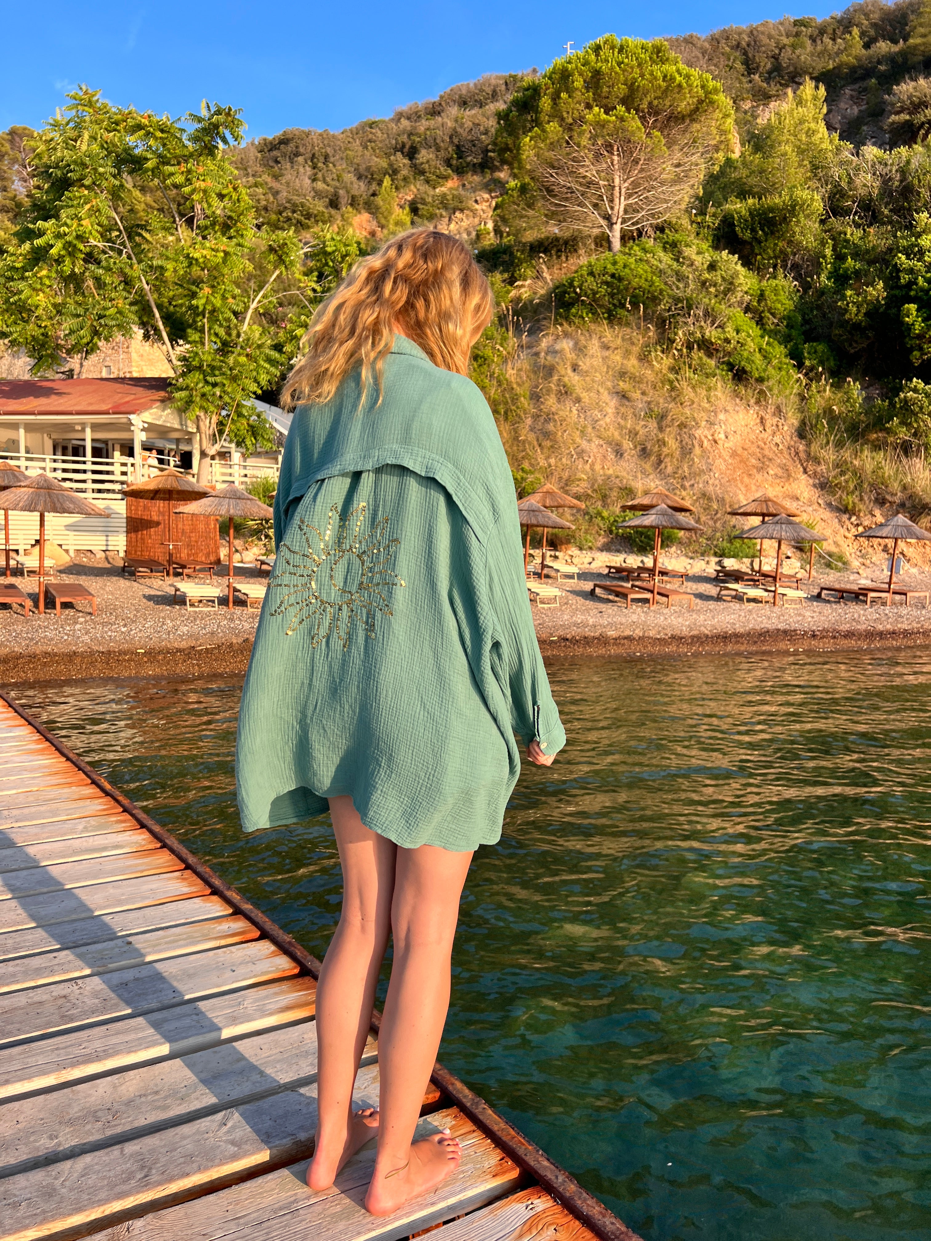 Ella and Rapha Aliyah Sun camicia aqua mare leggera