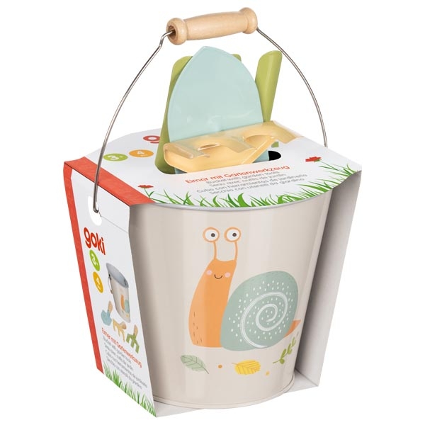 Goki Secchio + utensili da giardino set bambini in latta