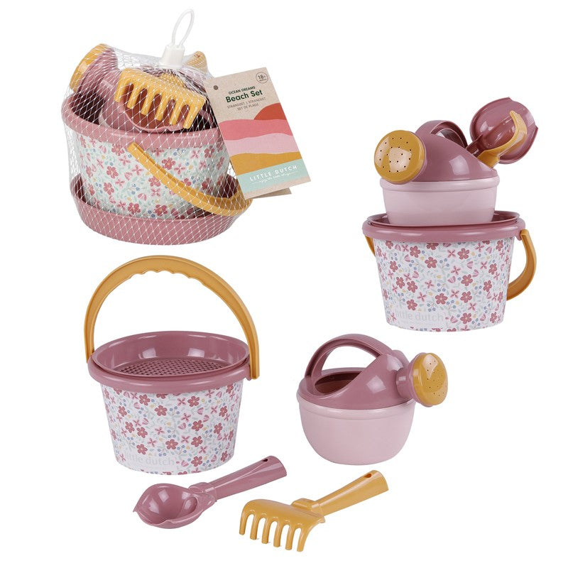 Little Dutch set giochi spiaggia rosa fiori 5 pezzi secchiello