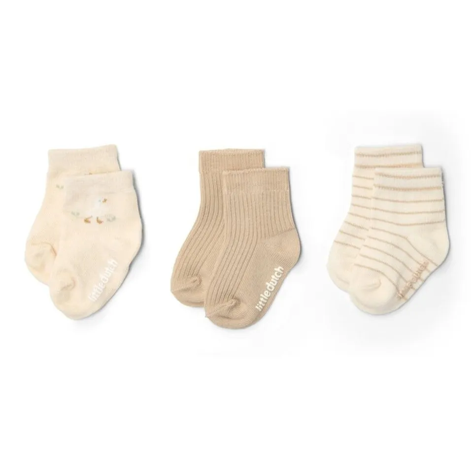 Little Dutch Piccola Oca calzini neonato 3 paia beige cotone bio