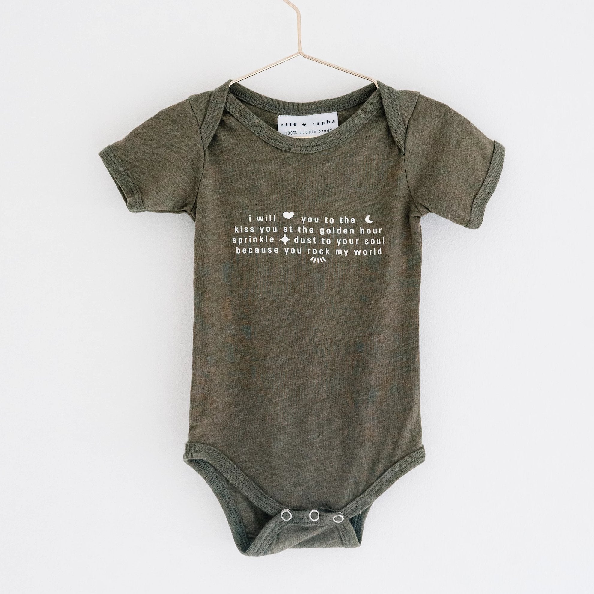 Ella and Rapha To The Moon body neonato kaki morbido