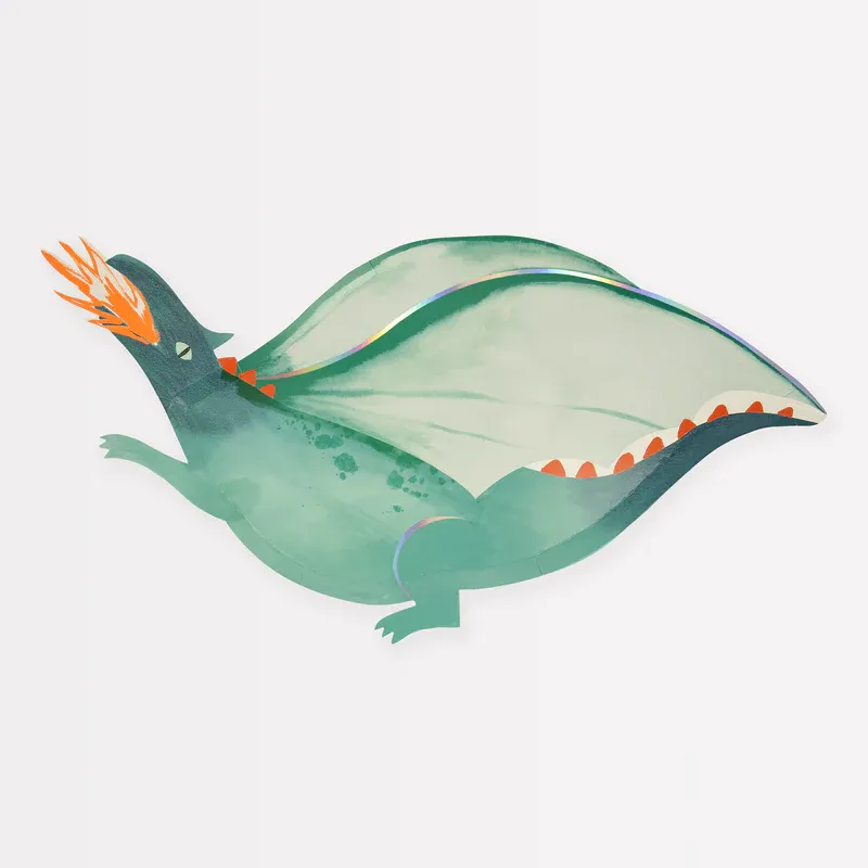 Meri Meri Drago 275819 piatti sagomati 4 pezzi olografici