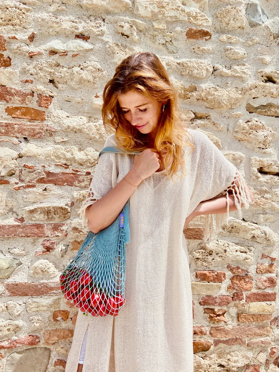 Ella and Rapha Meshbag borsa rete blu cotone