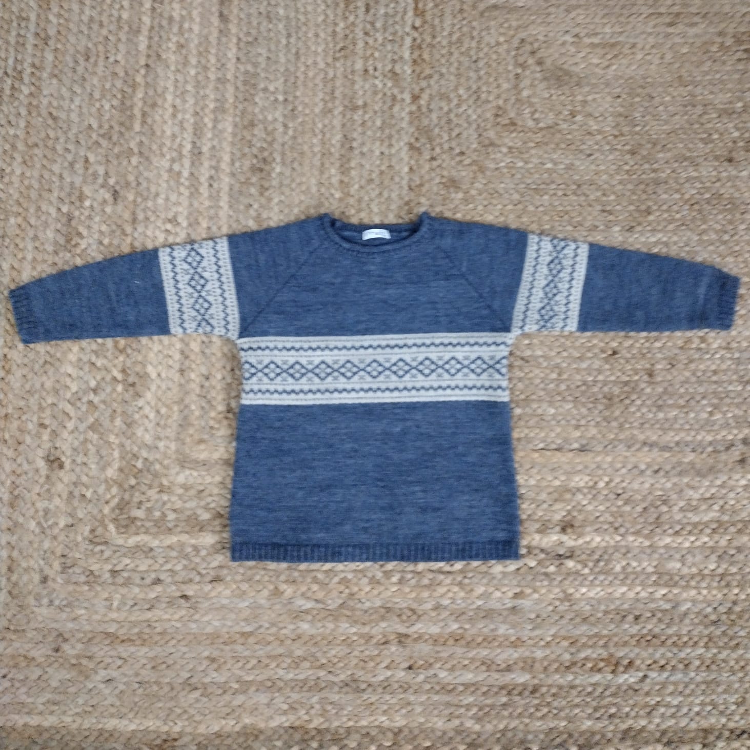 Mebi Maglione Bambino Greca Blu Marino Beige Lana