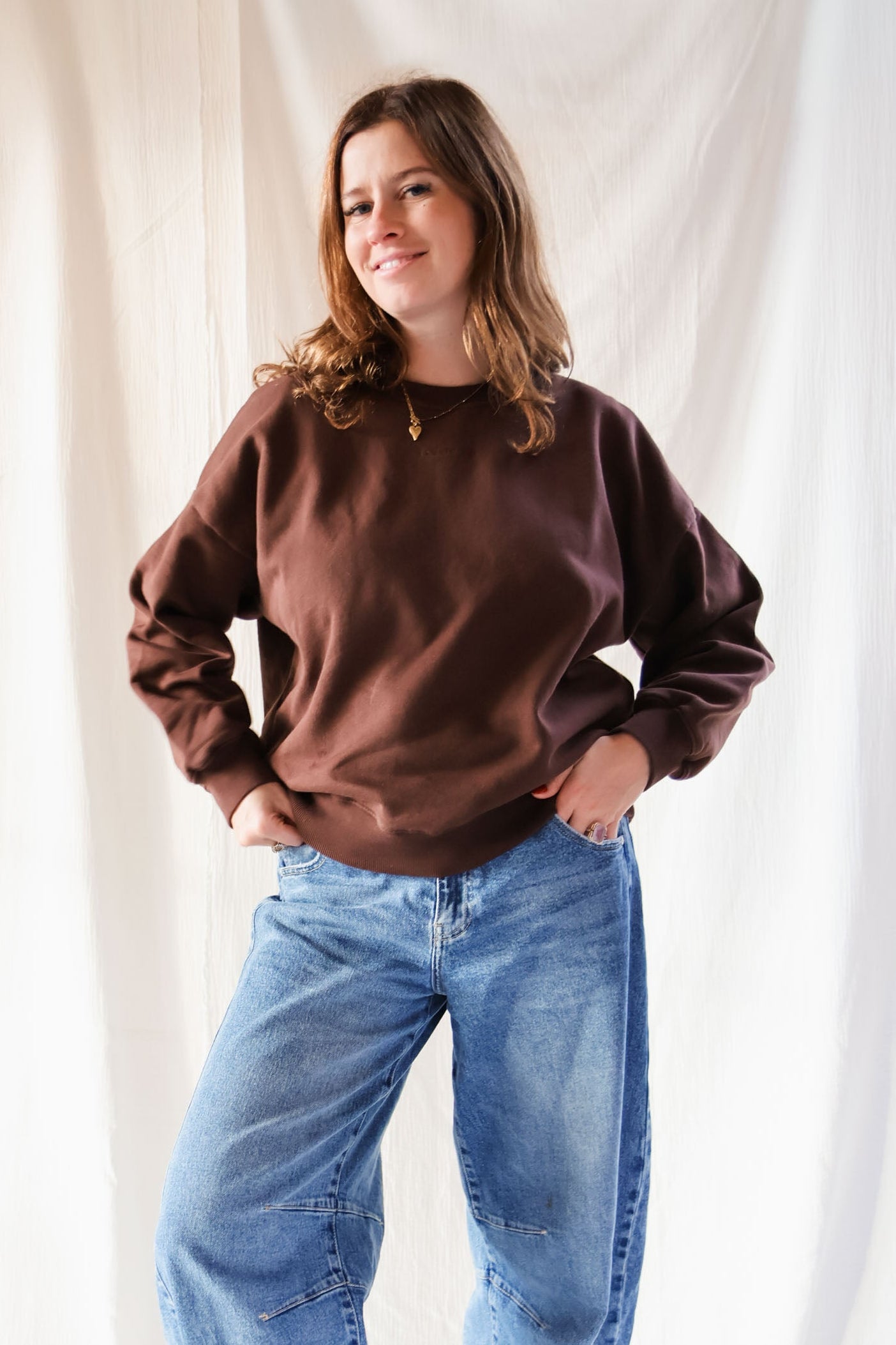 Ella and Rapha I Adore You felpa donna marrone loose fit
