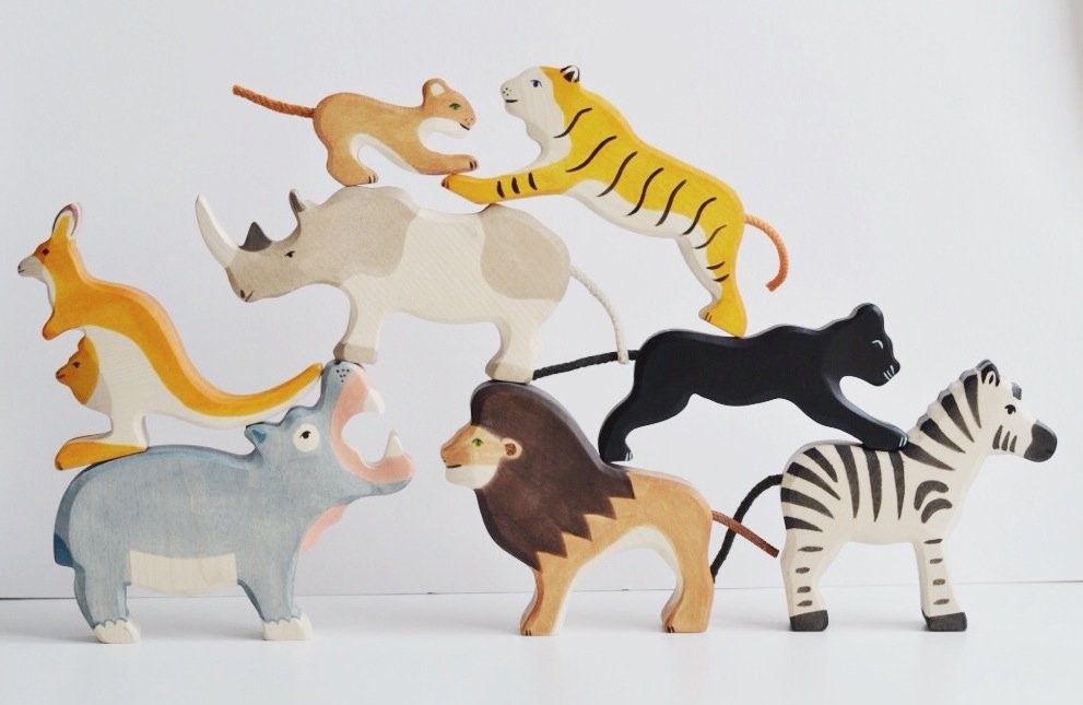 Holztiger Bisonte figura legno dipinta a mano